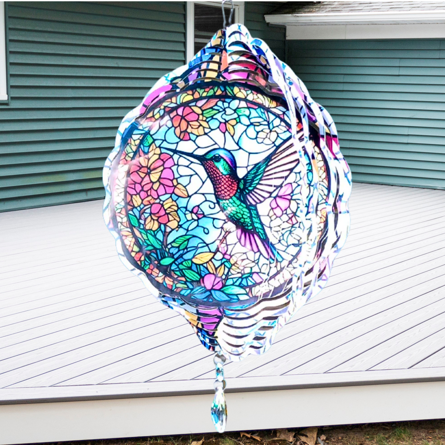 Green and Red Hummingbird wind spinner