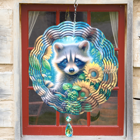 Racoon and Sunflowers wind spinner