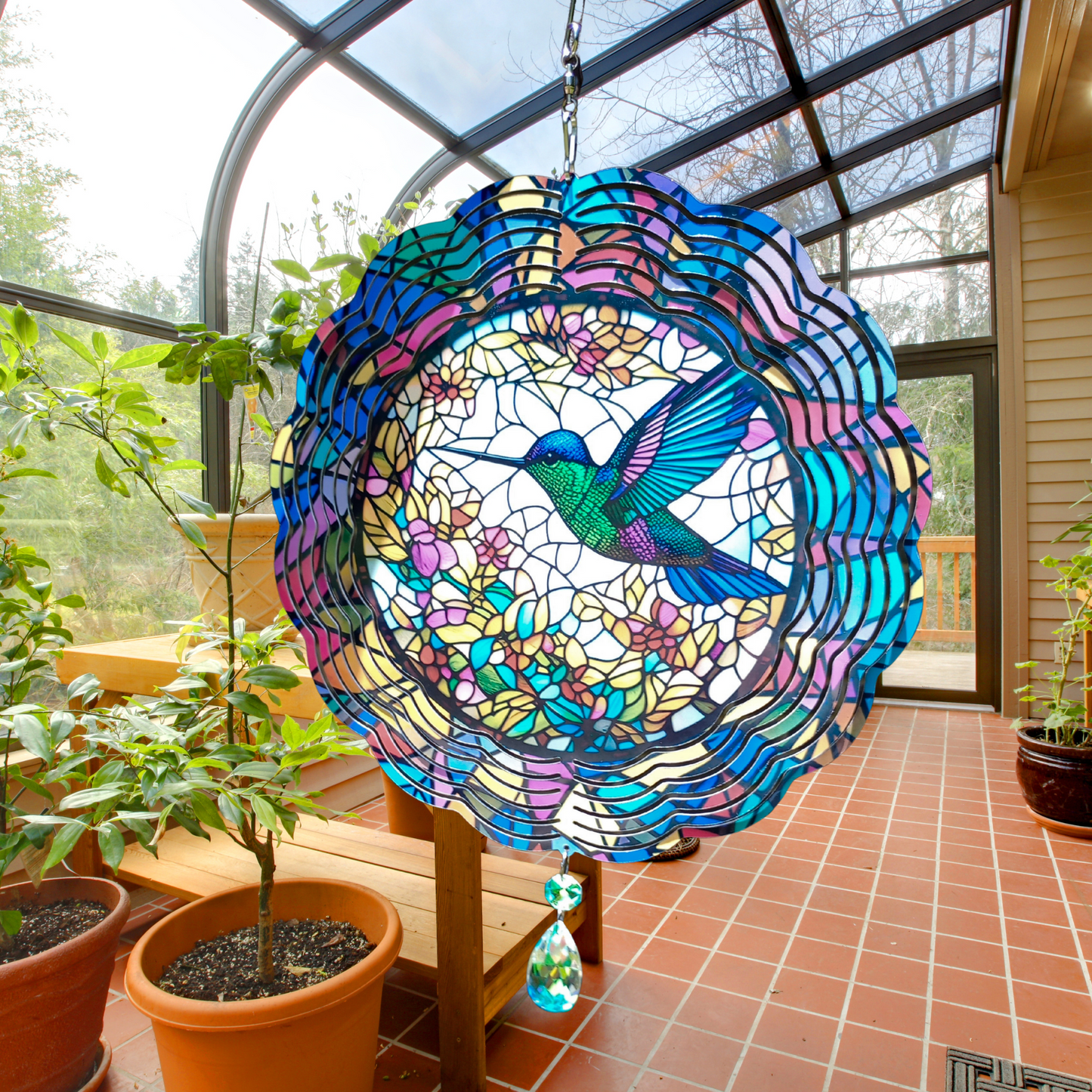Green and Blue Hummingbird wind spinner
