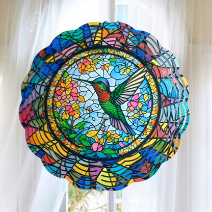 Green and Red Hummingbird wind spinner