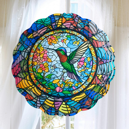 Green and Red Hummingbird wind spinner