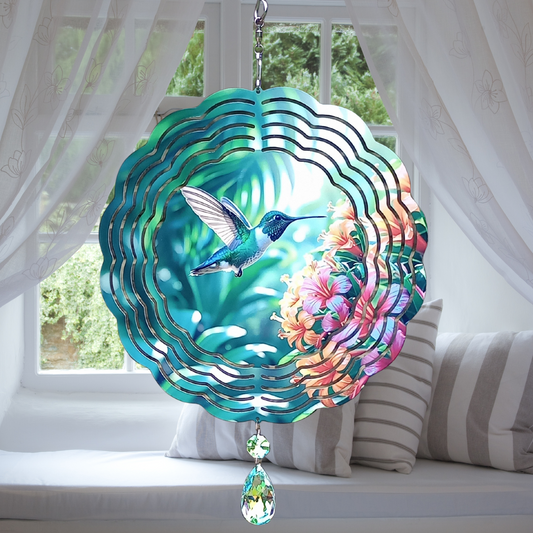 Hummingbird and Flowers wind spinner (2)