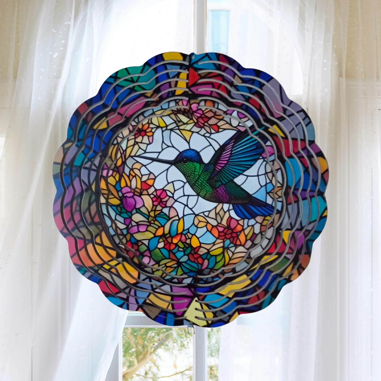 Green and Blue Hummingbird wind spinner