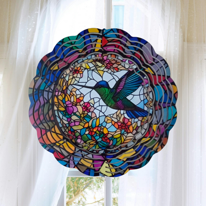 Green and Blue Hummingbird wind spinner