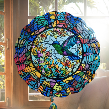 Green and Blue Hummingbird wind spinner