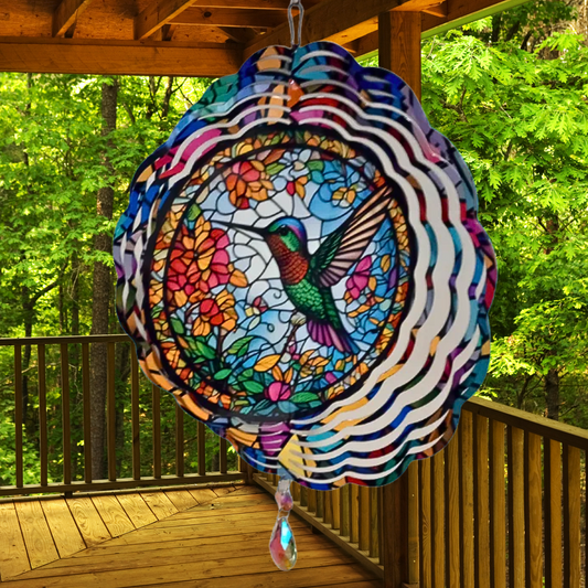 Green and Red Hummingbird wind spinner