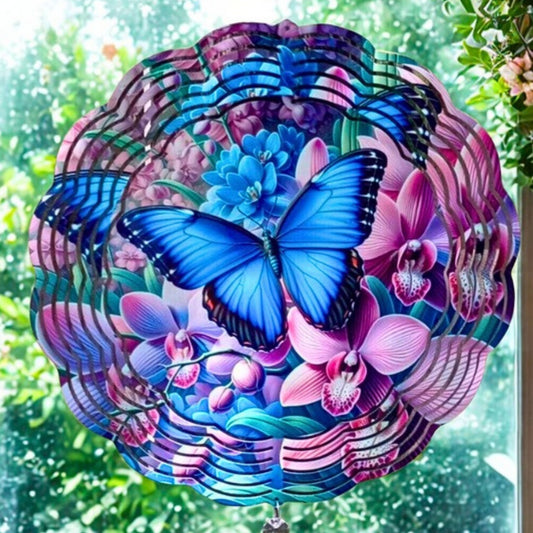 Blue Butterfly on pink flowers