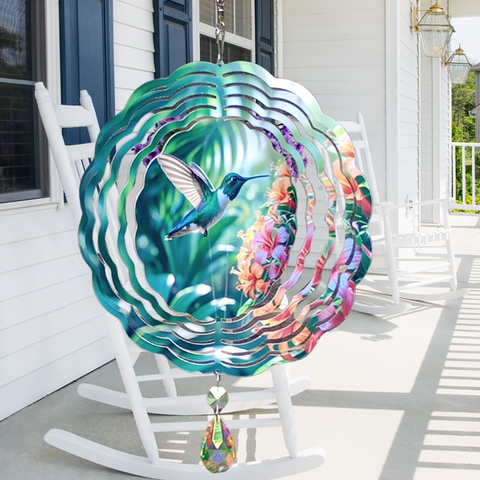 Hummingbird and Flowers wind spinner (2)