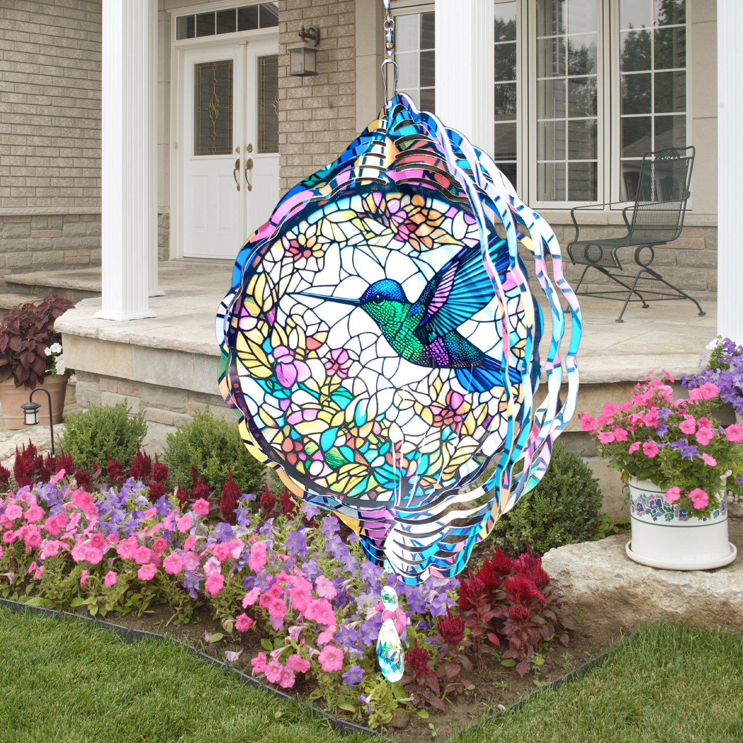 Green and Blue Hummingbird wind spinner