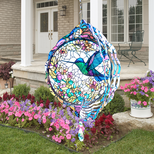 Green and Blue Hummingbird wind spinner
