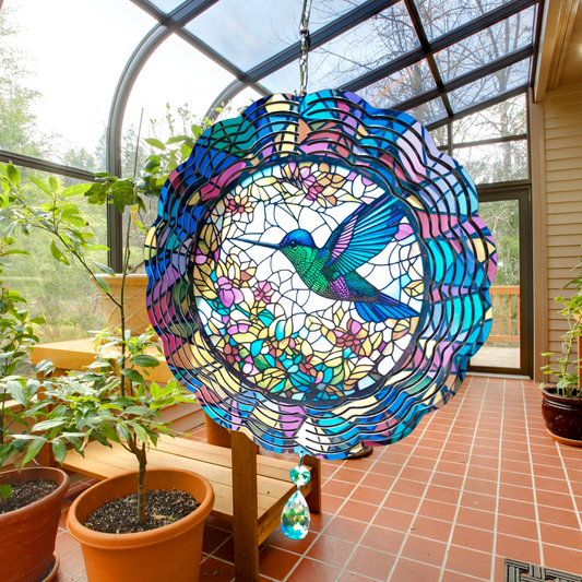 Green and Blue Hummingbird wind spinner
