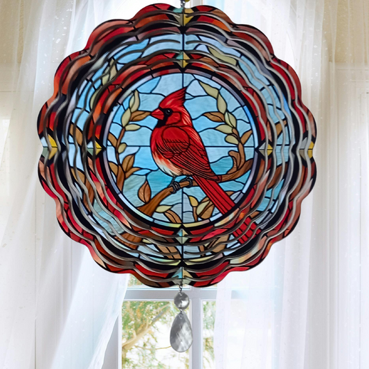 Cardinal with Red Border wind spinner