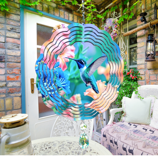 Hummingbird and Flowers wind spinner (1)