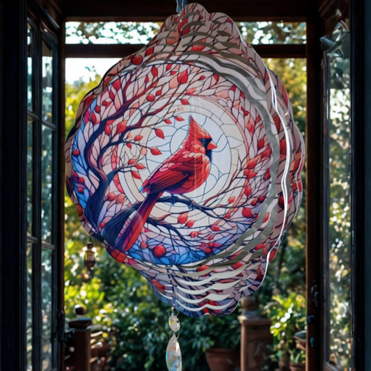 Cardinal with Leaves wind spinner