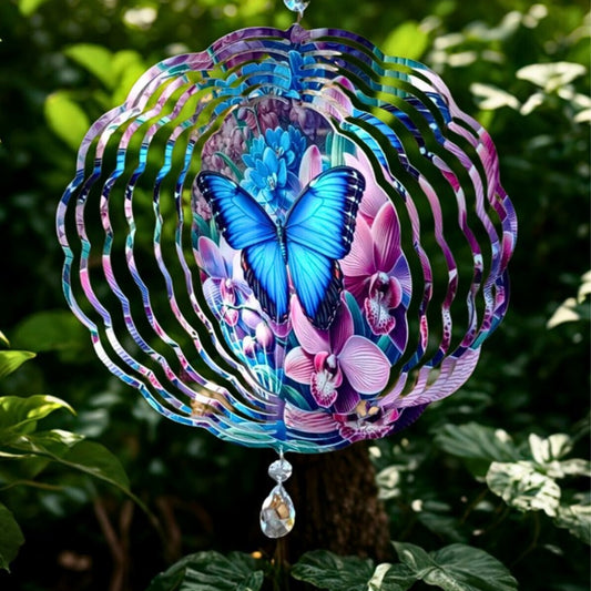 Blue Butterfly on pink flowers